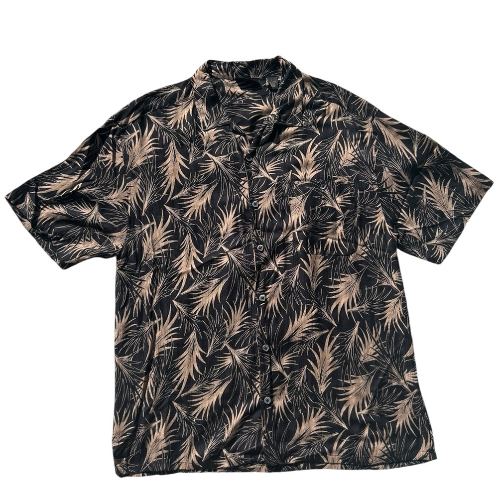 Men’s black and gold palm frond button up size L Vitanova - Picture 1 of 7